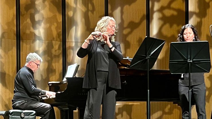 Pianist Buddy Bray, flutist Helen Blackburn and oboist Gina Ford perform in a Basically...
